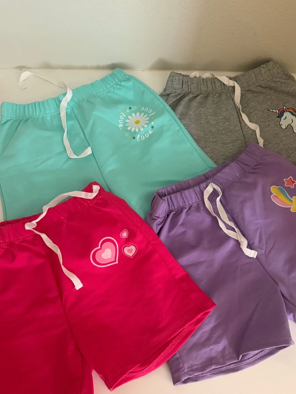girls versatile Elastic Waist Graphic Shorts - Pink, Aqua, Gray, Purple NWOT